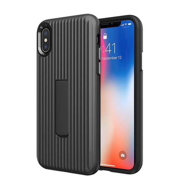 Wholesale Apple iPhone XS / X Cabin Carbon Style Stand Case (Black)